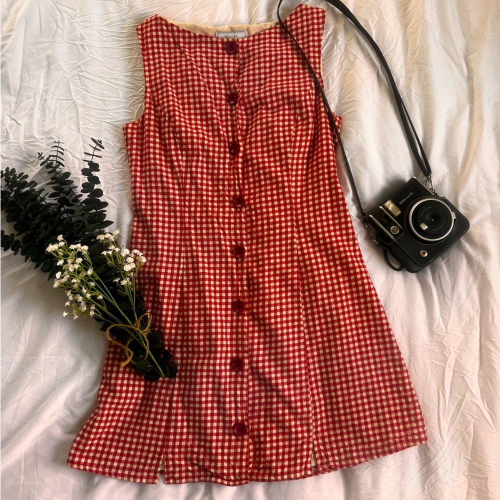 Rihoas Red Gingham Button Front Mini Dress Size M | Cottagecore Picnic
